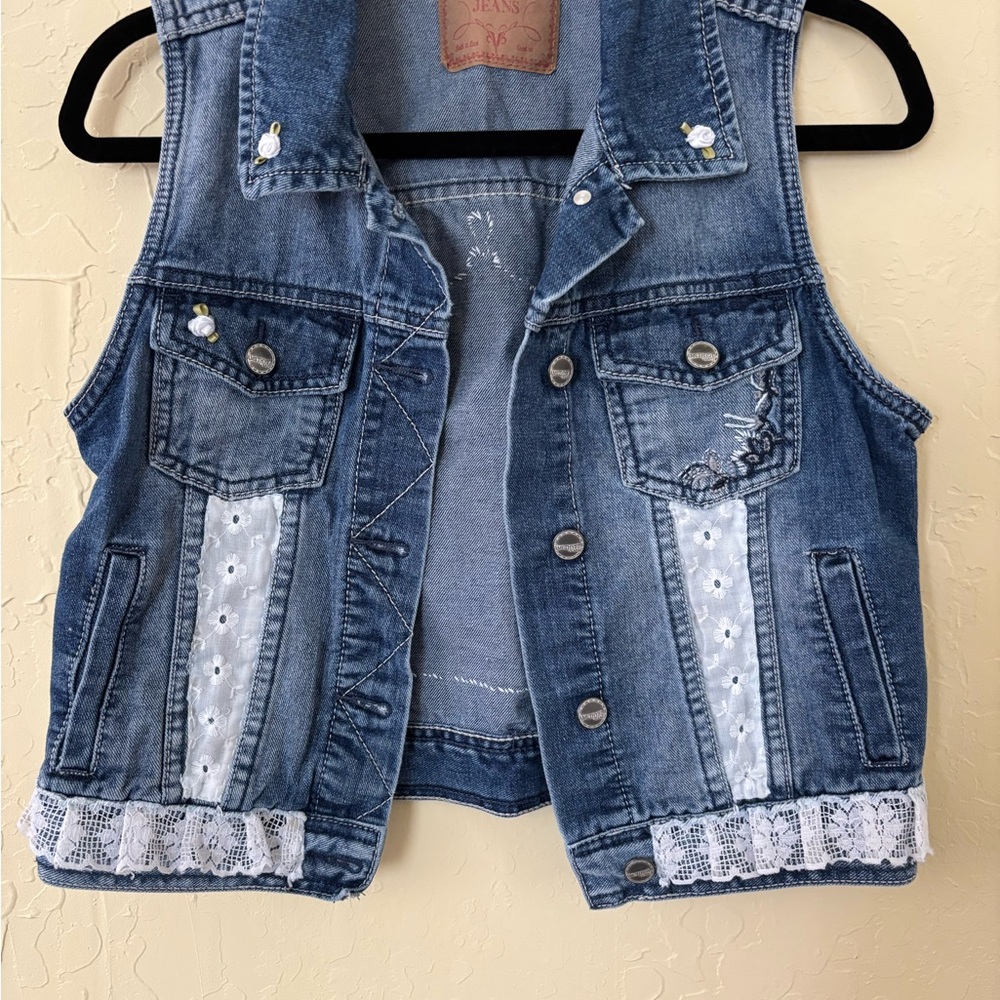 Denim Vest with Lace Accents